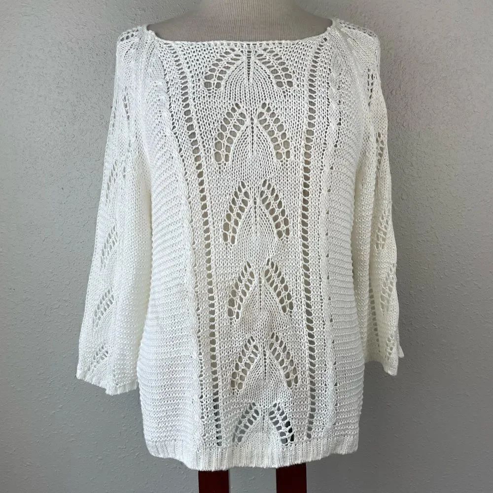 NWT Fever White Loose Knit Sweater Top Size L